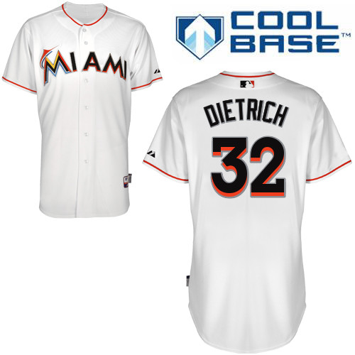 Derek Dietrich #32 MLB Jersey-Miami Marlins Men's Authentic Home White Cool Base Baseball Jersey